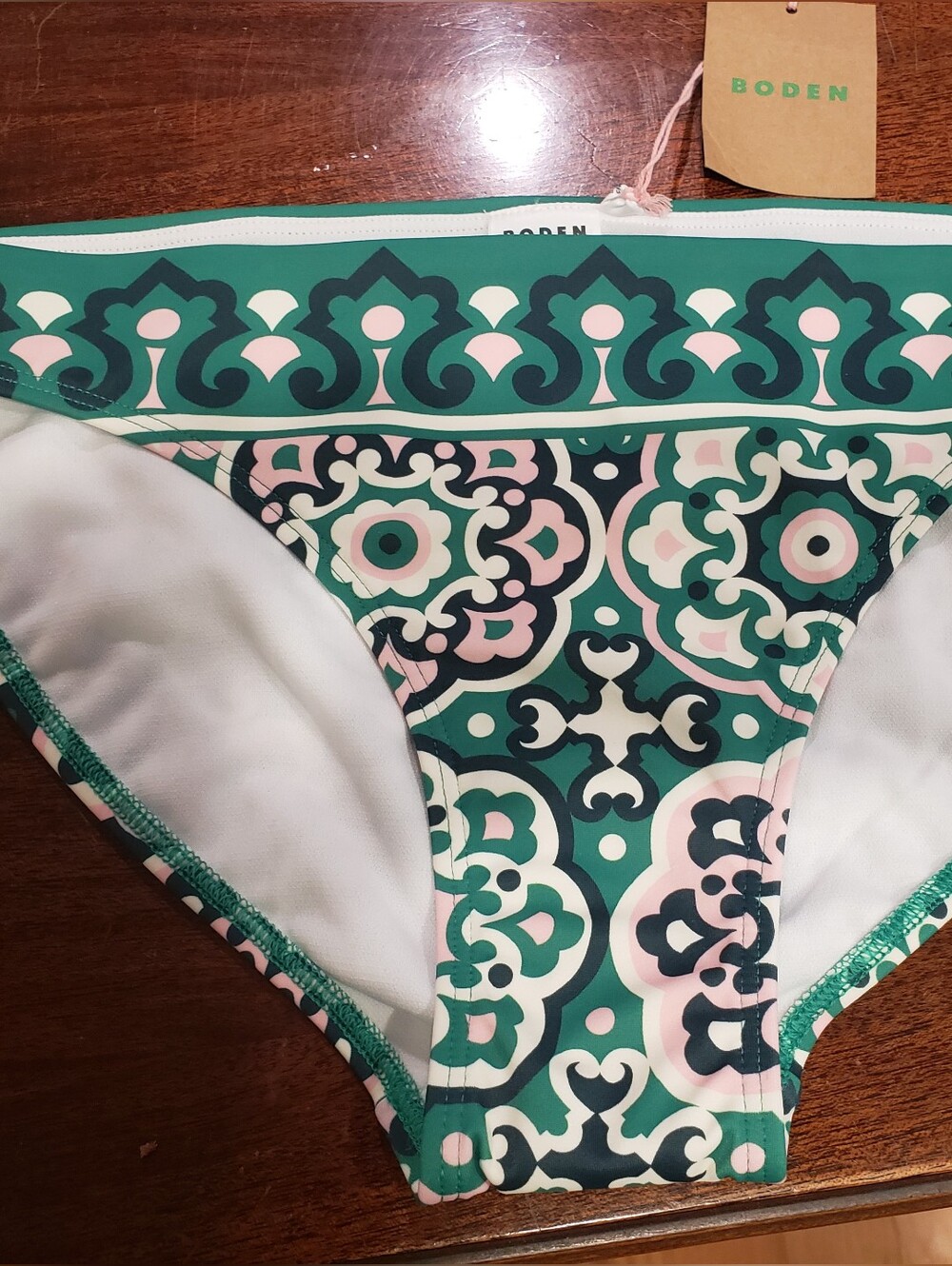 NWT-Boden Women's Green, Pink & White Patterned Bikini Bottoms